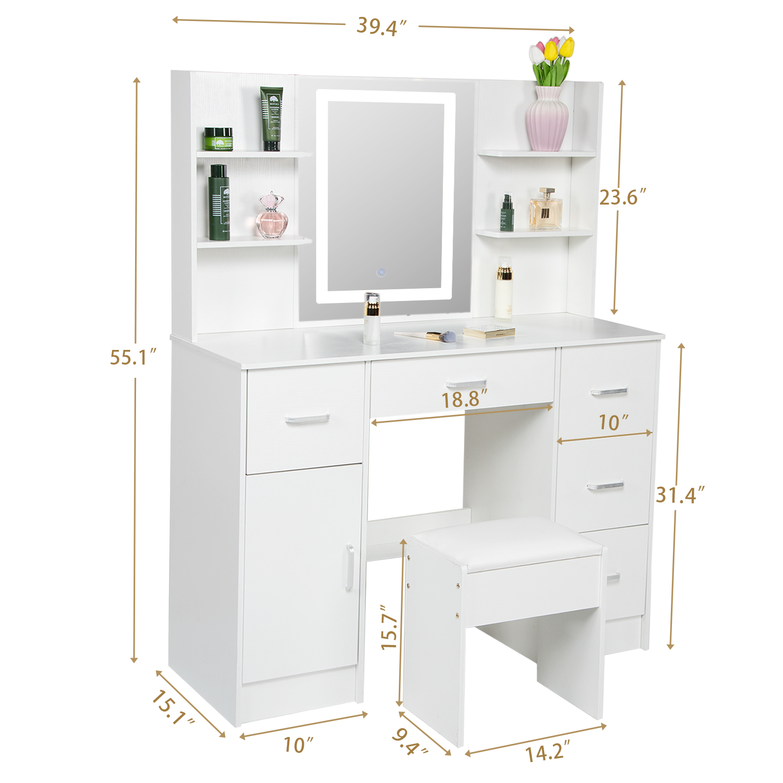 LED Lighted Vanity Table Set,  - Office Furniture Reborn recension och pris